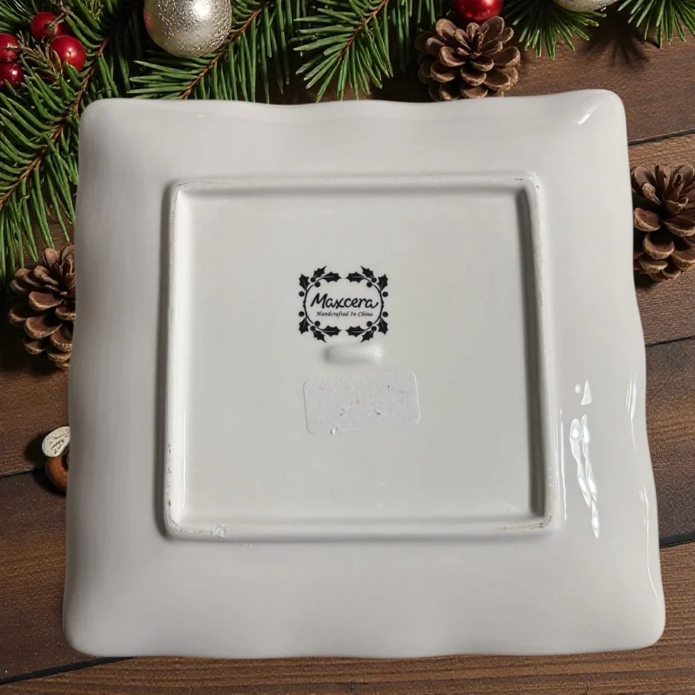 Maxcera Christmas Plates with a Red Truck and Tree Design-Set of 4